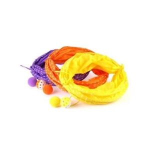 Tunel amarillo para gato 50cm con juguetes