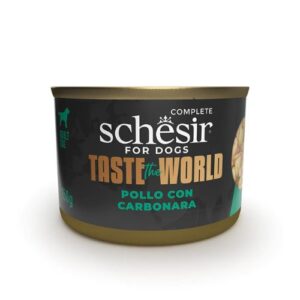 Lata Schesir de pollo y carbonara para perro 150g