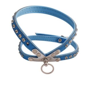Arnés de piel azul con brillo 35cm