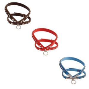 Arnés de piel rojo/azul/marrón con brillos 40cm