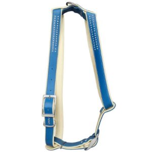 Arnés collar piel azul 2 filas cristal