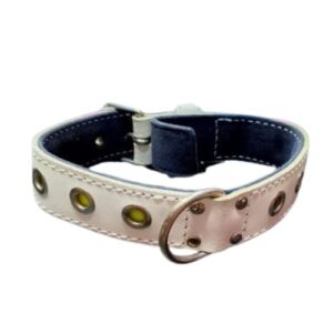 Collar blanco de piel redondeles amarillos 55cm