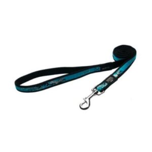 Correa Rogz nylon negro y azul con huesos 15mmx135cm