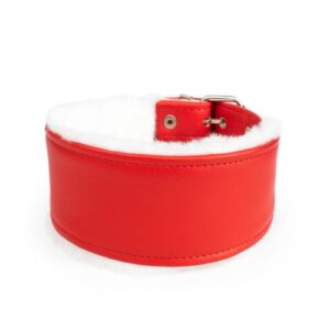 Collar galgo piel rojo peluche blanco