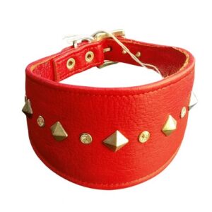 Collar galgo piel rojo tachuela y cristal