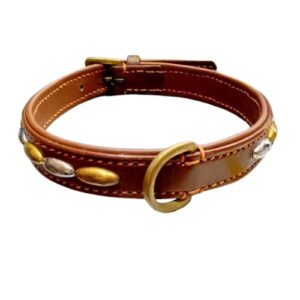 Collar piel marrón tachuelas plata dorado 50cm
