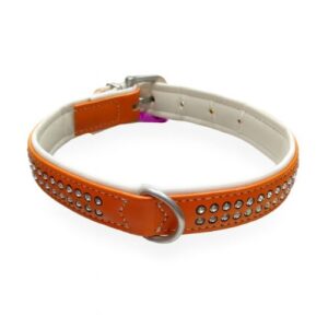 Collar Hunter piel naranja con Swarovski 50cm