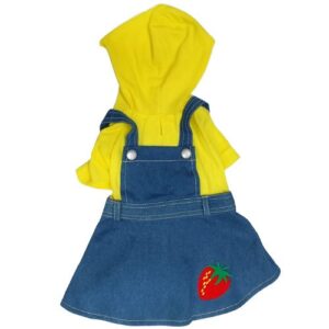 Peto vaquero con camiseta y capucha amarilla talla 35cm