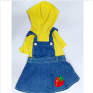 Peto vaquero con camiseta y capucha amarilla 35cm