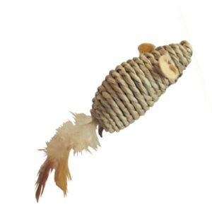 Ratón sisal para gato con plumas
