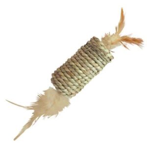 Rodillo de cuerda y plumas para gato