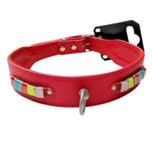 Collar rojo Sellerie cuadritos colores piel 48cm