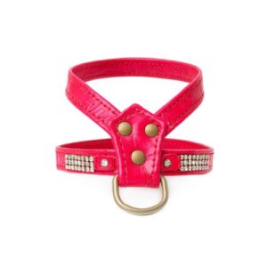 Arnés mini de charol rosa con tira de cristal