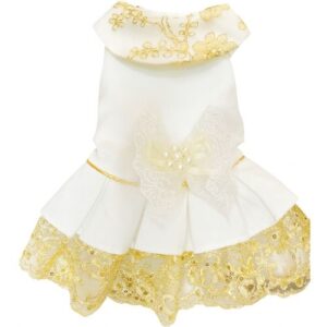 Vestido de fiesta blanco y dorado talla 30-35cm
