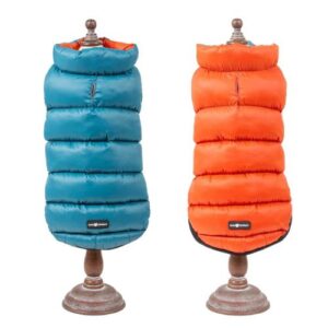Anorak plumífero reversible y plegable naranja/azul 35cm