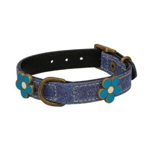 Collar piel flores azul 35cm