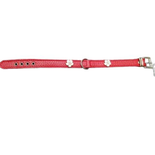Collar piel rojo con flores 25cm