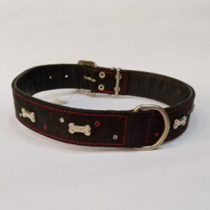 Collar negro de piel con brillantes 36mmx63,2cm