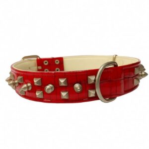 Collar de cuero rojo con pinchos 70cm
