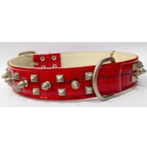 Collar de cuero rojo con pinchos 70cm