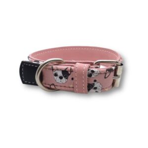 Collar bulldog rosa piel vuelta