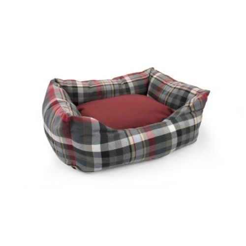 Cama roja estampado de cuadros 81x65x24cm