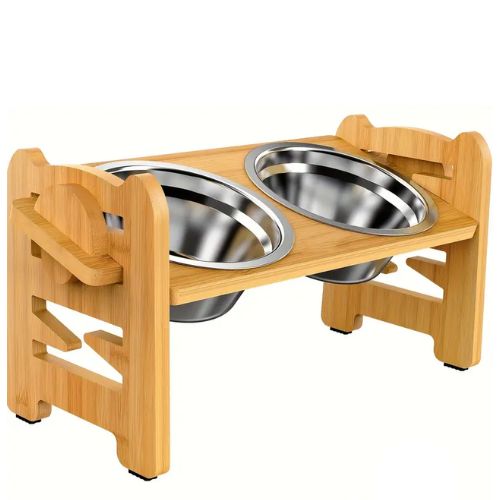 Comedero doble elevado madera