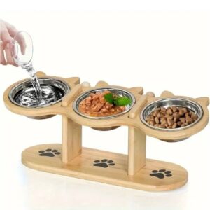 Comedero triple elevado madera
