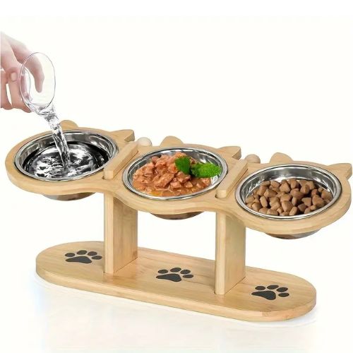 Comedero triple elevado madera