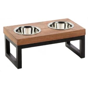 Comedero/bebedero doble elevado madera 2x1600ml