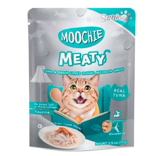 Moochie gato senior atún y mejillón de labio verde 70g
