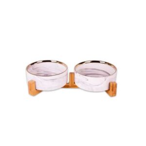 Comedero/bebedero doble mármol gris