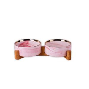 Comedero/bebedero doble mármol rosa