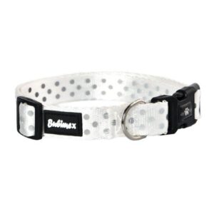 Collar ajustable blanco con lunares reflectantes 20mm