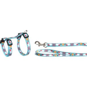 Arnés Kitten con correa estampado ratones turquesa 10mmx120cm